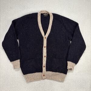 VTG BILL BLASS 100% Wool V-Neck Cardigan Sweater Button Up Grandpa Navy Men’s M